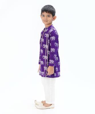 boys purple kurta pajama set with elephant print 2