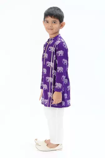 boys purple kurta pajama set with elephant print