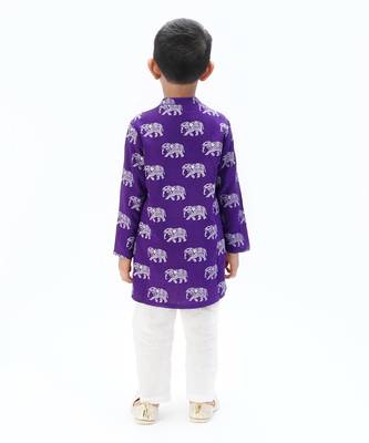 boys purple kurta pajama set with elephant print 3
