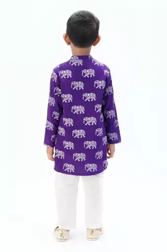 boys purple kurta pajama set with elephant print