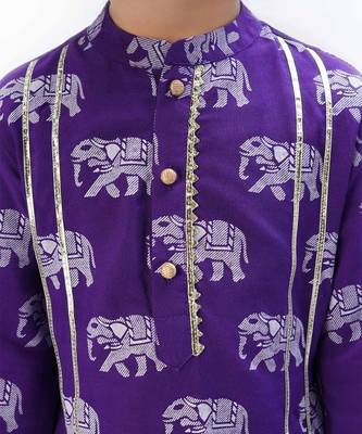 boys purple kurta pajama set with elephant print 4