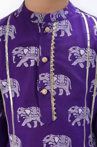 boys purple kurta pajama set with elephant print