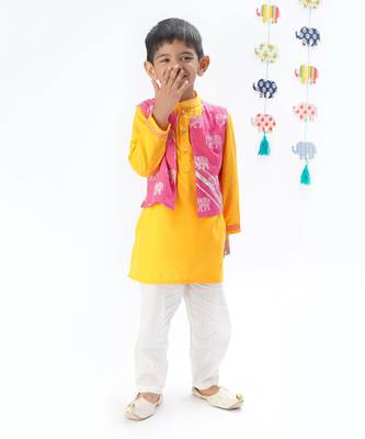 Trunk tales boys yellow kurta jacket set 1
