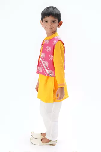 Trunk tales boys yellow kurta jacket set