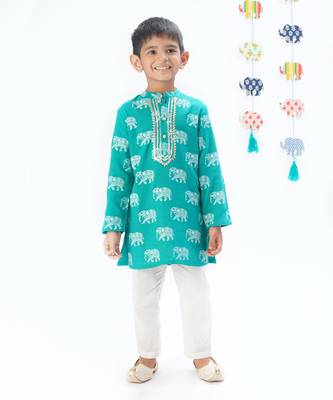 Trunk tales boys green kurta with pant 1