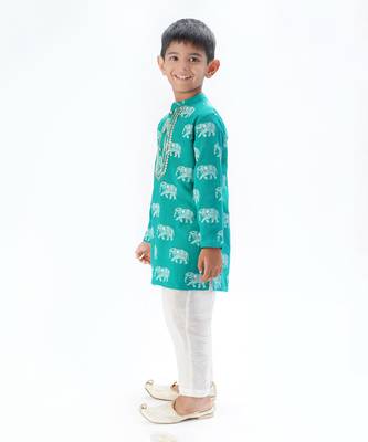 Trunk tales boys green kurta with pant 2