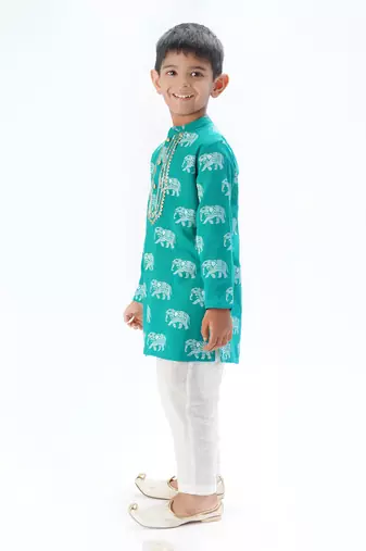 Trunk tales boys green kurta with pant
