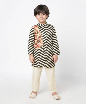 Chromatic fusion boys  black & white stripe kurta with pant 1
