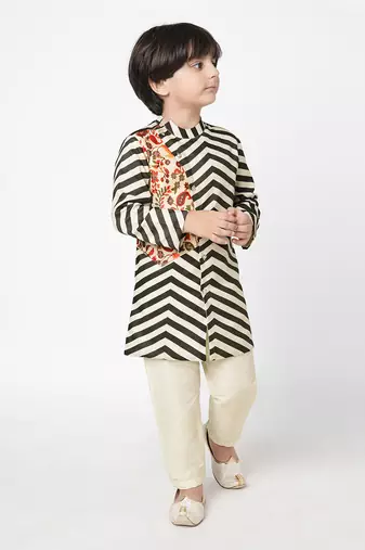 Chromatic fusion boys  black & white stripe kurta with pant