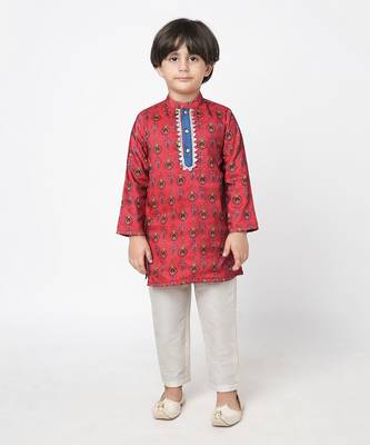 Ethnic twist boys red printed kurta with pant 1