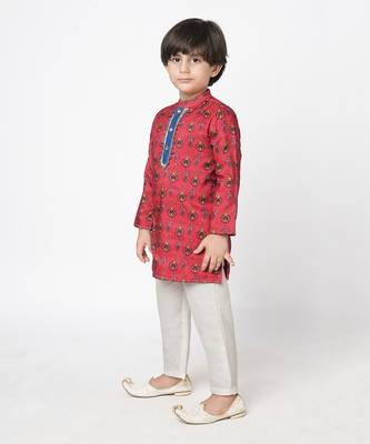 Ethnic twist boys red printed kurta with pant 2