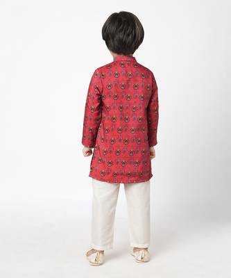 Ethnic twist boys red printed kurta with pant 3