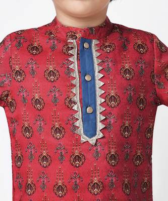 Ethnic twist boys red printed kurta with pant 4