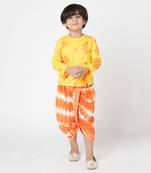 Khoochi poochi  boys yellow embroidered kurta with dhoti