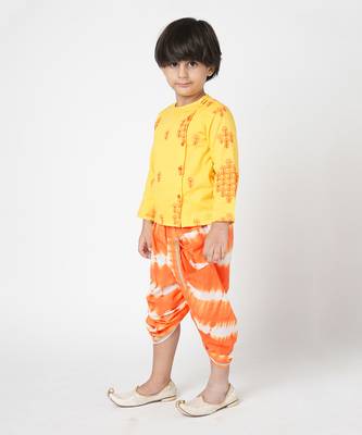 Khoochi poochi  boys yellow embroidered kurta with dhoti 2