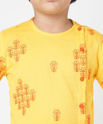 Khoochi poochi  boys yellow embroidered kurta with dhoti 3