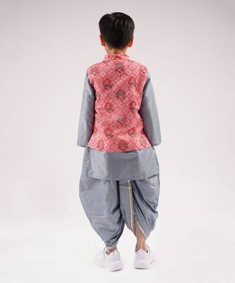 Khoochi poochi  boys yellow embroidered kurta with dhoti 5