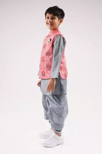 Raangoli boys grey kurta jacket set