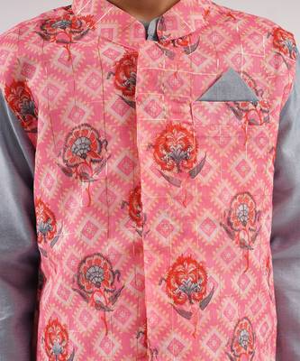 Raangoli boys grey kurta jacket set 4
