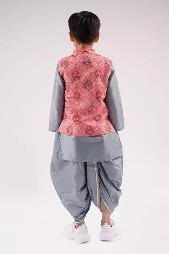 Raangoli boys grey kurta jacket set