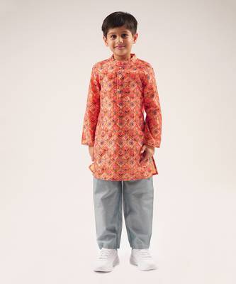 Raangoli boys orange kurta with pyjama 1