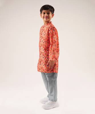 Raangoli boys orange kurta with pyjama 2