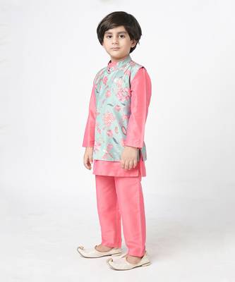 Golden weaves pink kurta jacket set 2
