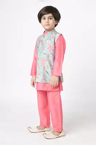 Golden weaves pink kurta jacket set