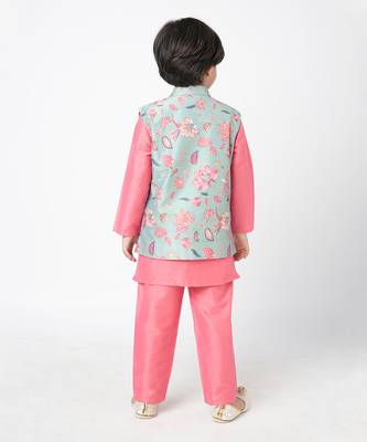 Golden weaves pink kurta jacket set 3