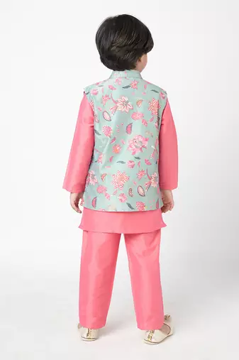 Golden weaves pink kurta jacket set