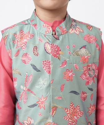 Golden weaves pink kurta jacket set 4