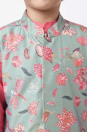 Golden weaves pink kurta jacket set