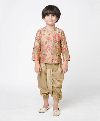 Golden weaves boys beige kurta with dhoti 1