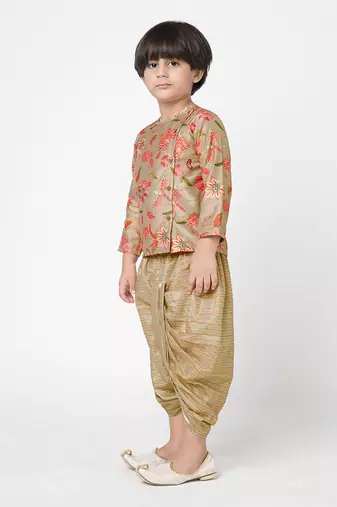 Golden weaves boys beige kurta with dhoti