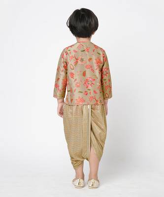 Golden weaves boys beige kurta with dhoti 5