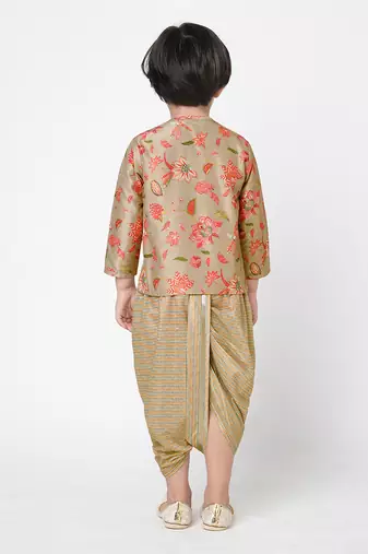 Golden weaves boys beige kurta with dhoti