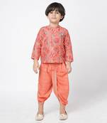 Golden weaves boys orange kurta with dhoti