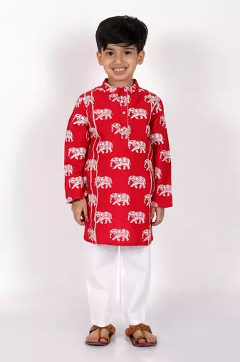Trunk tales boys red kurta with pant