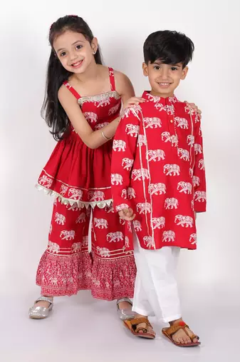 Trunk tales boys red kurta with pant