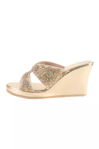 Sequin embellished gold wedges