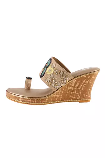 Hand embroidered gold heels