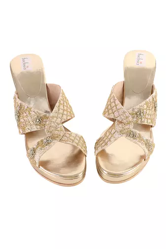 Sequin embellished gold wedges