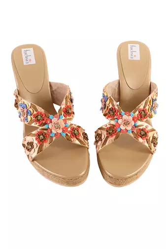 Crystal embellished gold wedges