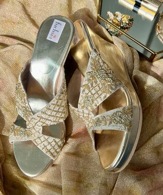 Sequin embellished gold wedges 5