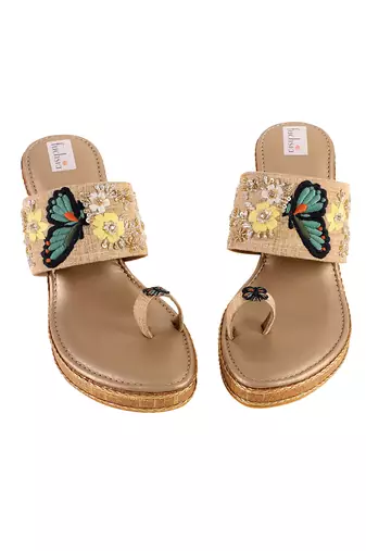 Hand embroidered gold heels