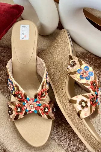 Crystal embellished gold wedges