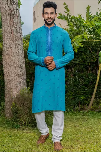 Mens cotton embroidered kurta pajama