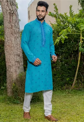 Mens cotton embroidered kurta pajama 2