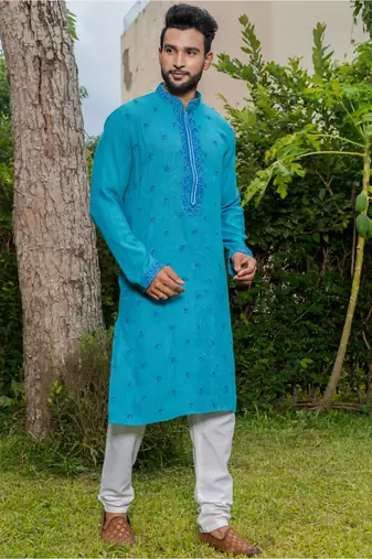 Mens cotton embroidered kurta pajama