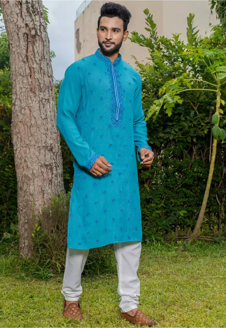 Mens cotton embroidered kurta pajama